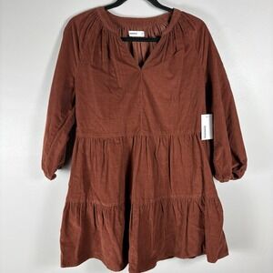 Sonoma Women's Petite Medium Merlot Mist Corduroy 3/4 Sleeve Boho Mini Dress NWT